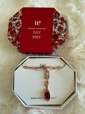 Bomb Party July 2025 Birthday Collection Rose G Necklace with Lab Created Ruby